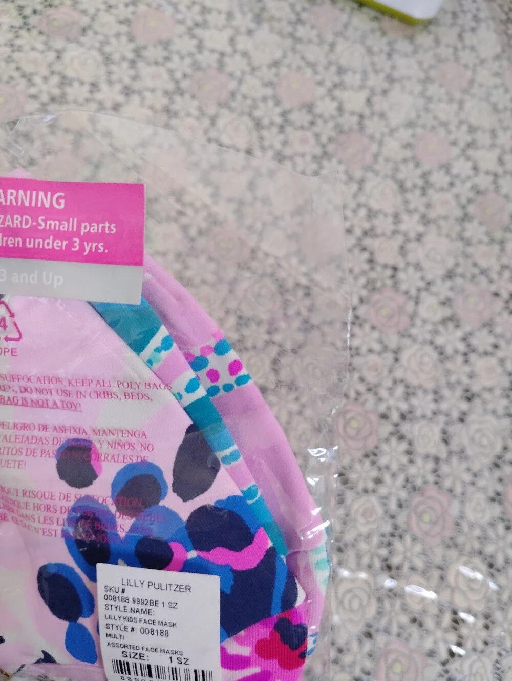 Lilly Pulitzer Pink Aqua Blue Magenta Patterned Kids Face Mask 3 Pack